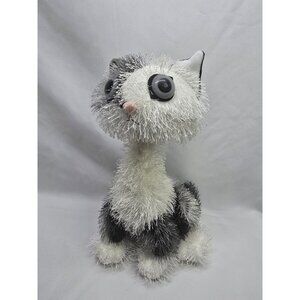Twisted Whiskers Cat Carlton Card 13" Plush Long Neck Gray White Shaggy Poseable